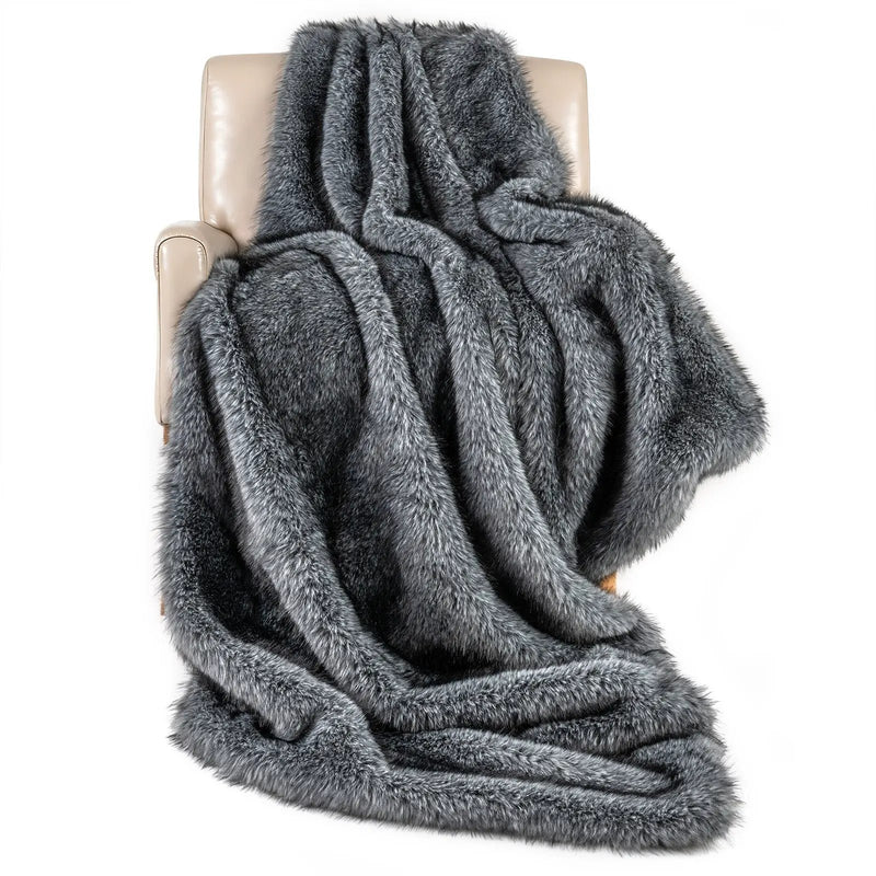 740GSM Soft Plush Fuzzy Luxury Faux Wolf Fur Blanket for Sofa-Gray by DirectDeals