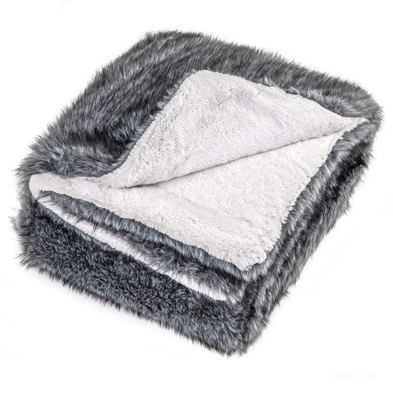 740GSM Soft Plush Fuzzy Luxury Faux Wolf Fur Blanket for Sofa-Gray by DirectDeals