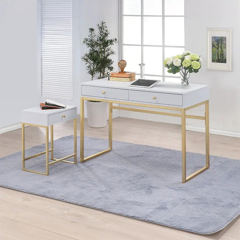 Coleen - Accent Table - White & Brass by Unique Piece Furniture
