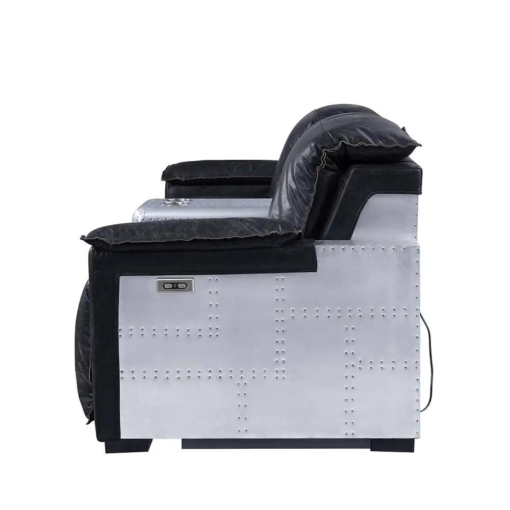 Misezon - Power Motion Recliner - Black Top Grain Leather & Aluminum by Unique Piece Furniture
