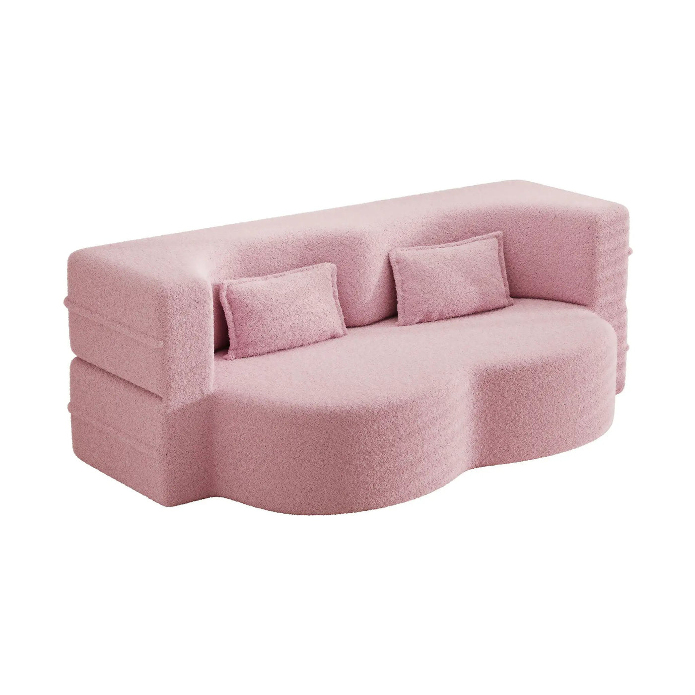 Modern Floor Sofa With Two Pillows Convertible Teddy Fabric Foam Filled Bed by HouseOfZazla