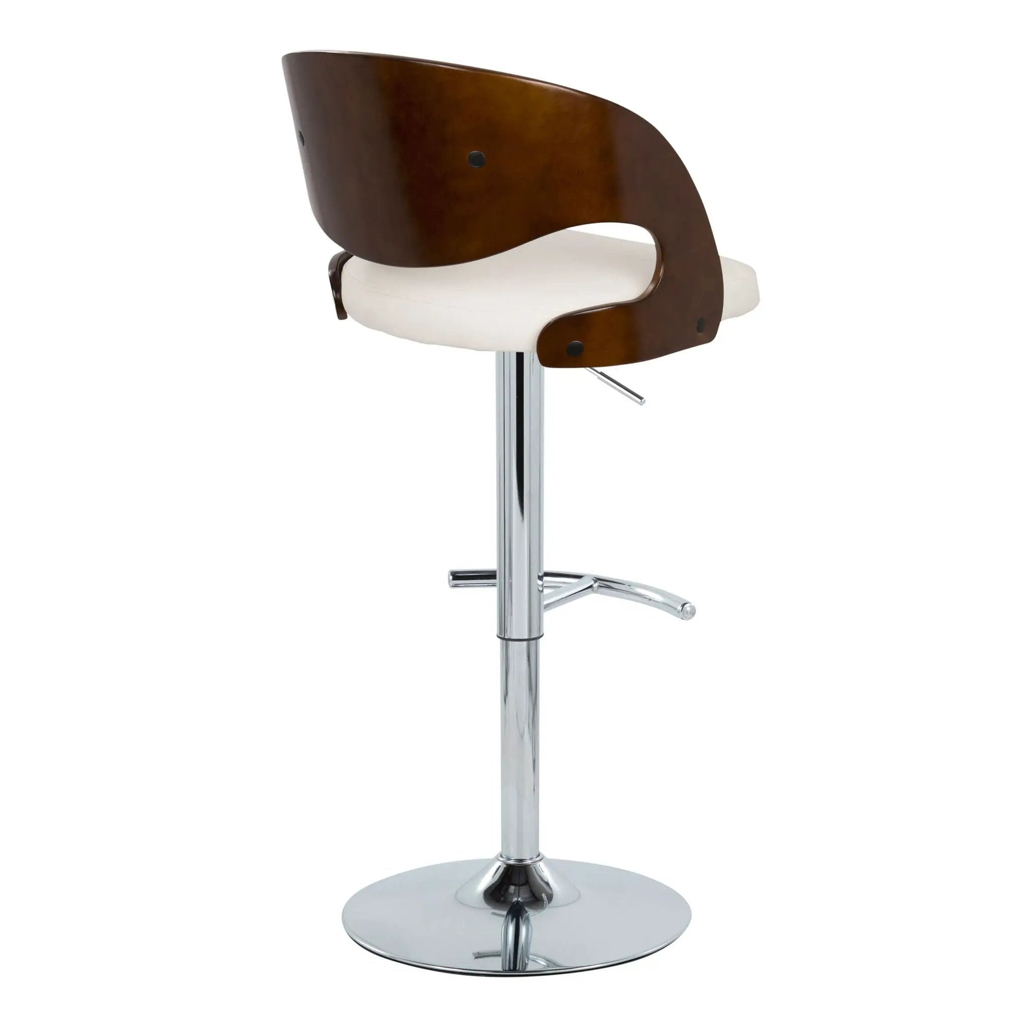 Pino - Mid-Century Modern Adjustable Barstool With Swivel With Rounded T Footrest (Set of 2) - Chrome / Cherry / White by Unique Piece Furniture