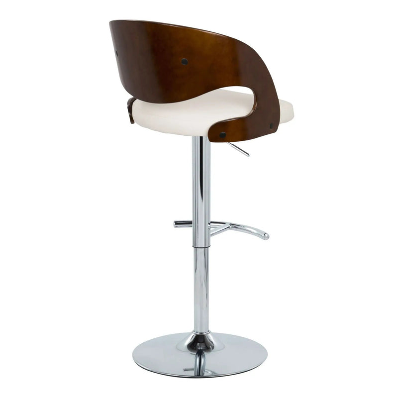 Pino - Mid-Century Modern Adjustable Barstool With Swivel With Rounded T Footrest (Set of 2) - Chrome / Cherry / White by Unique Piece Furniture