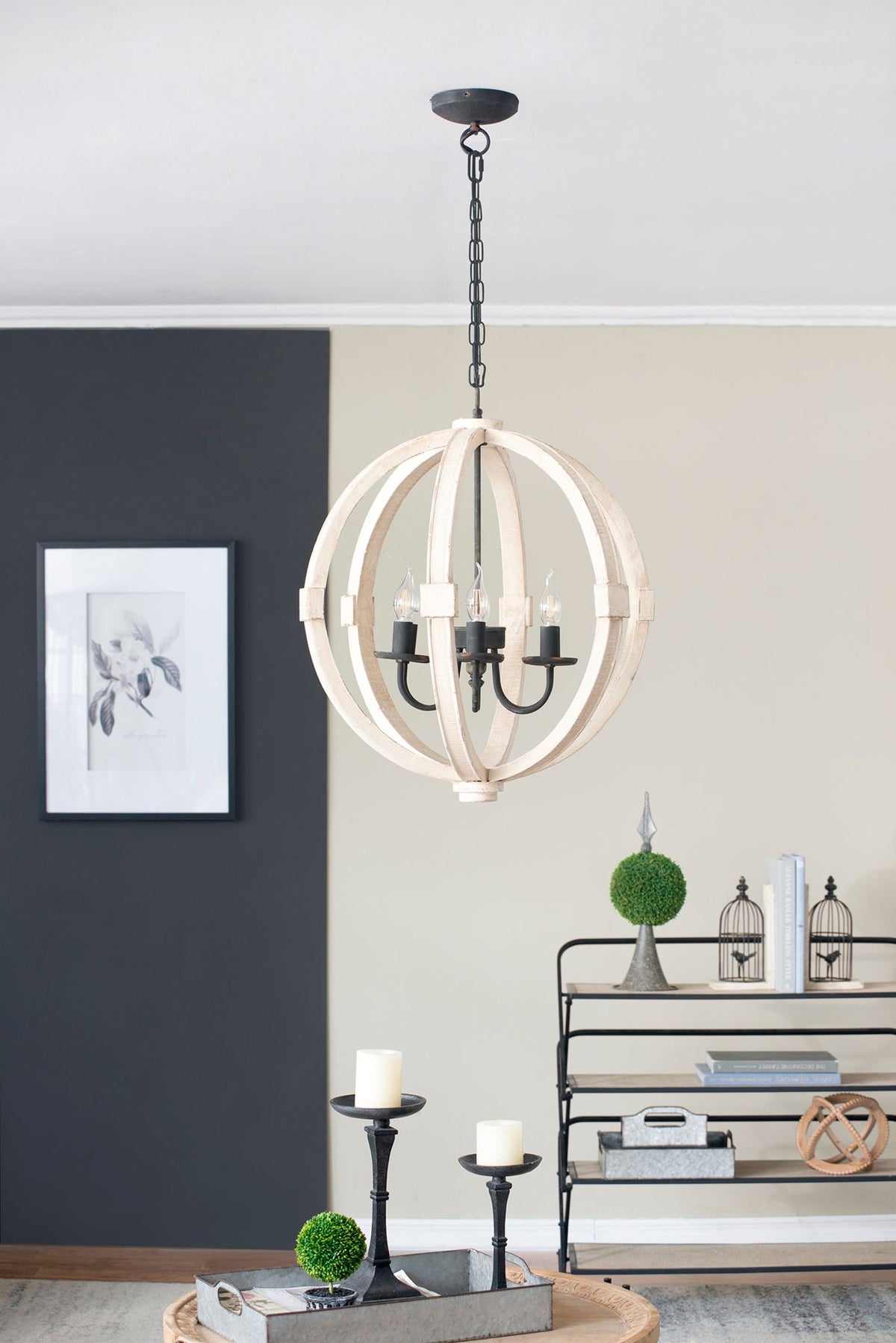 Hanging Light Fixture Chandelier with Adjustable Chain - Light Brown or White, photo 14 of 22