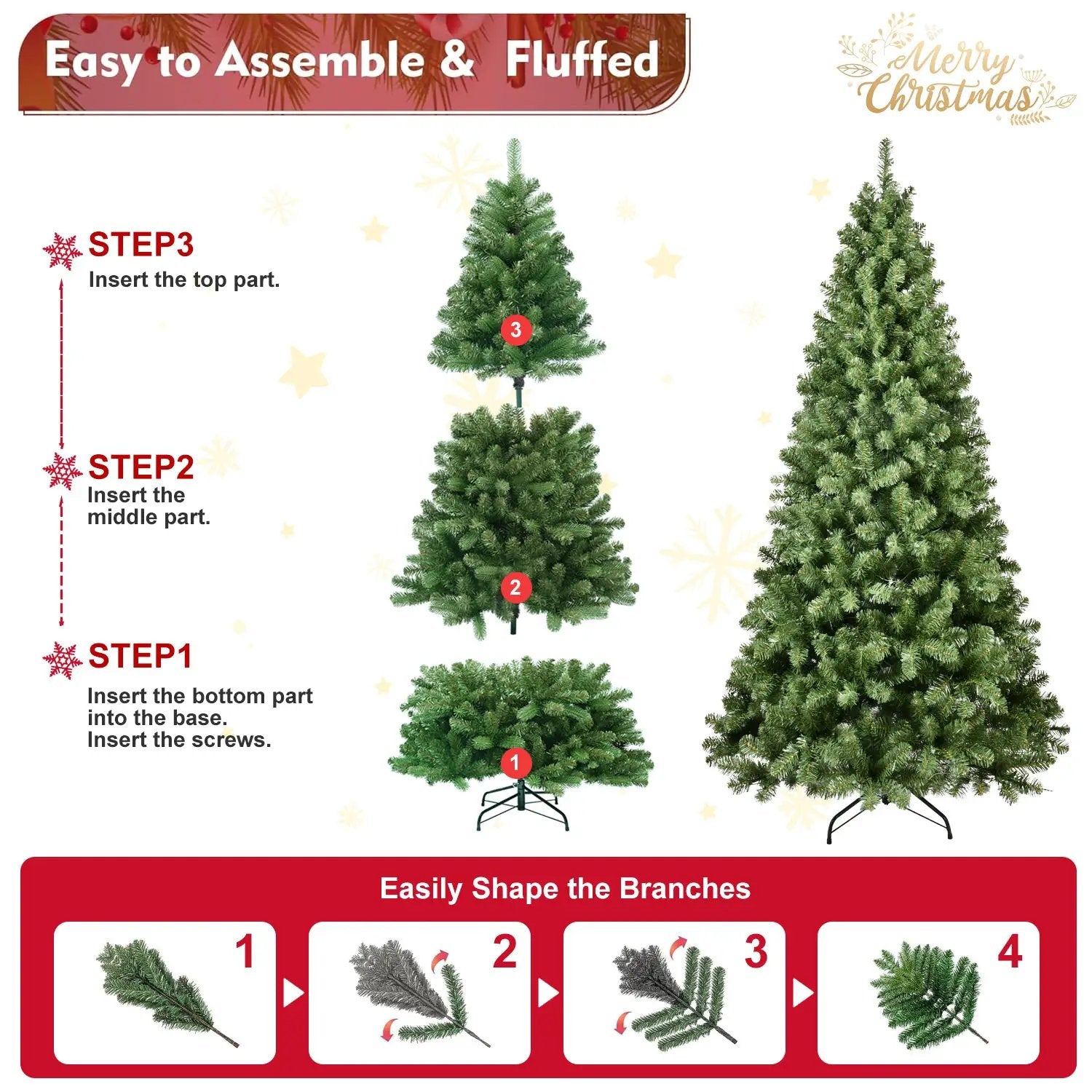7ft Pre-Lit PVC Christmas Tree with 400 UL Lights by HouseOfZazla