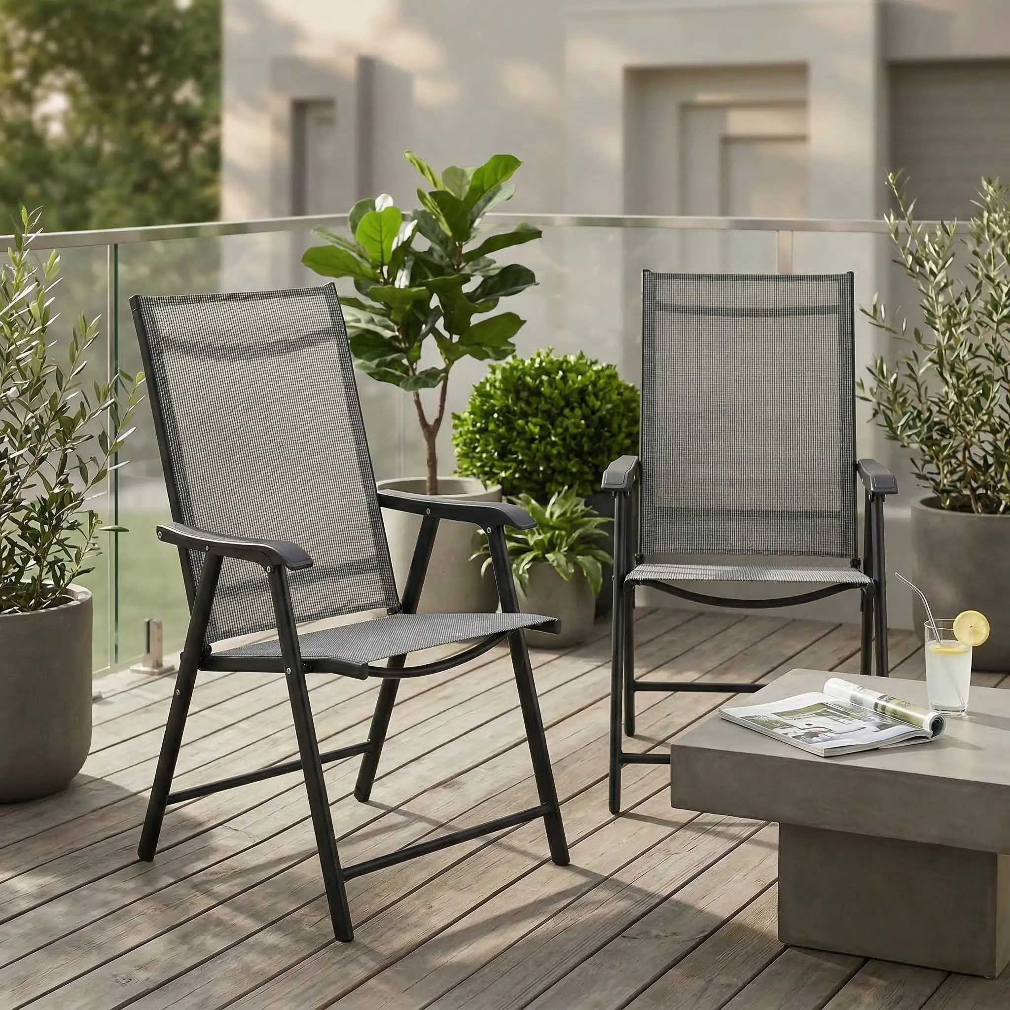 Outdoor Patio Chairs Set of 2 Stackable Portable for Deck, Garden, Camping and Travel by HouseOfZazla