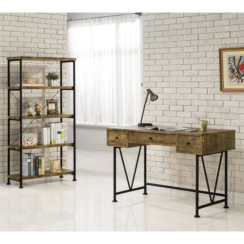 Avon - 2 Piece Computer Desk And Bookcase With 3 Drawers - Rustic Brown by HouseOfZazla