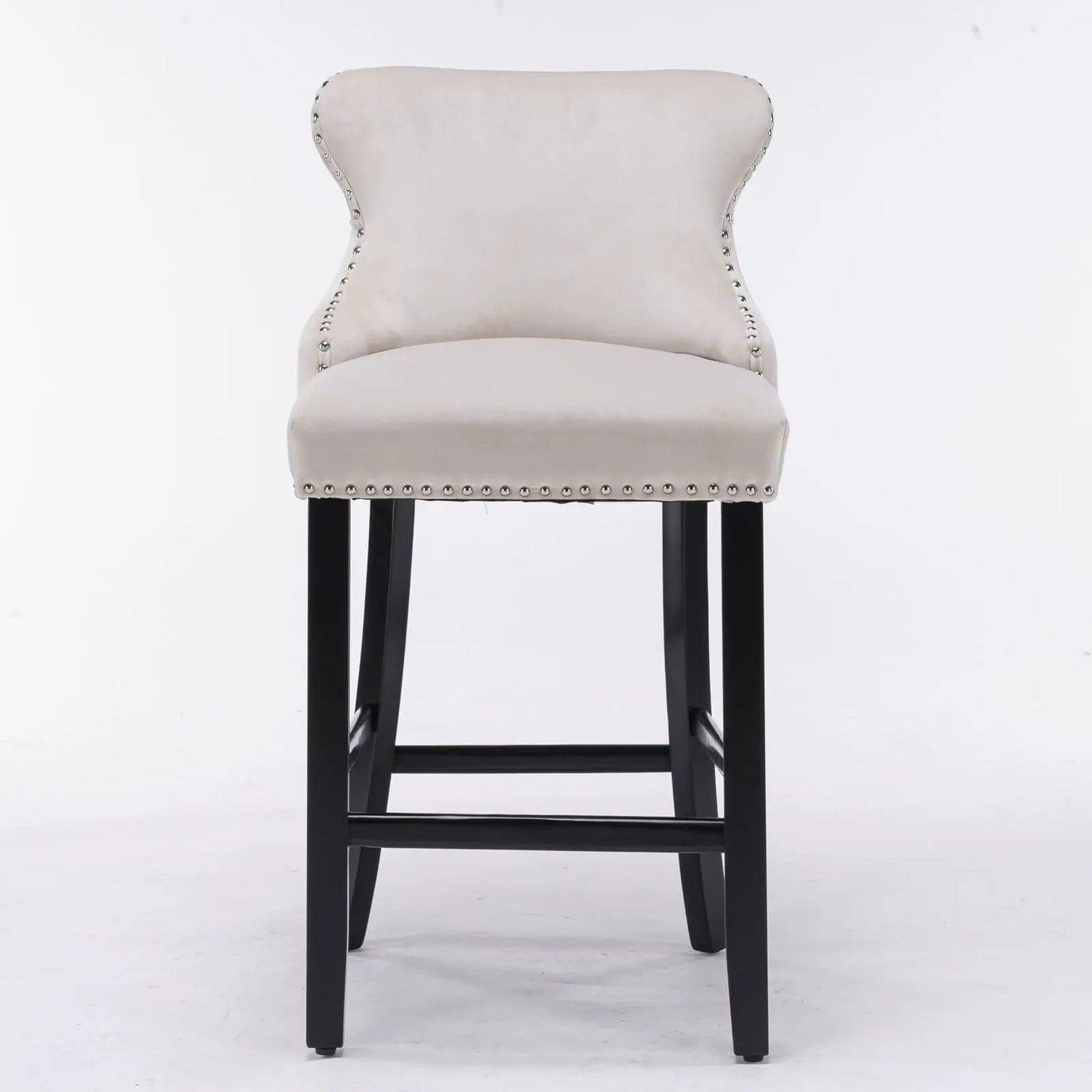 Contemporary Upholstered Wing-Back Barstools With Button Tufted Decoration And Wooden Legs, And Nailhead Trim, Leisure Style Bar Chairs, Bar Stools (Set of 2) by HouseOfZazla