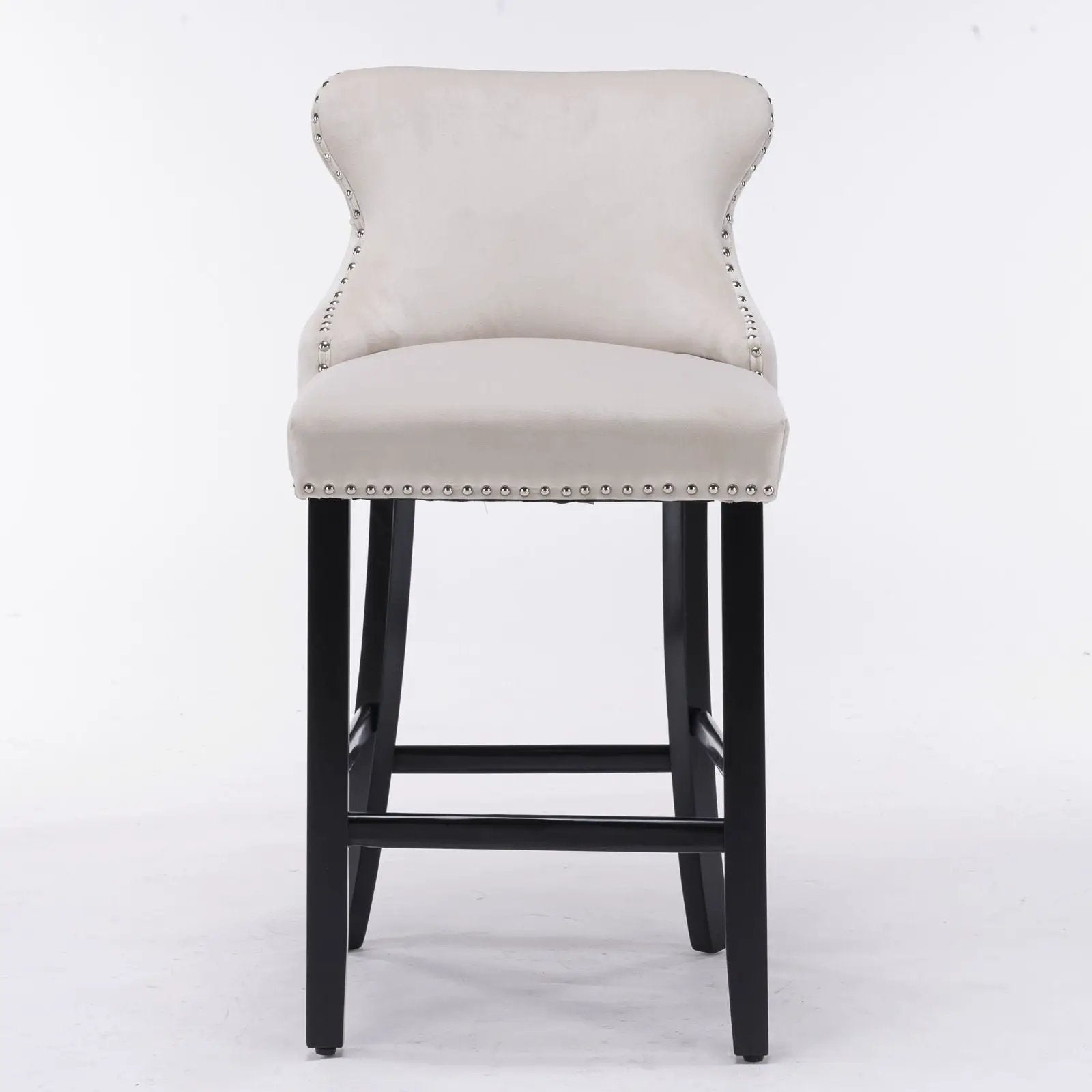Contemporary Upholstered Wing-Back Barstools With Button Tufted Decoration And Wooden Legs, And Nailhead Trim, Leisure Style Bar Chairs, Bar Stools (Set of 2) by Unique Piece Furniture