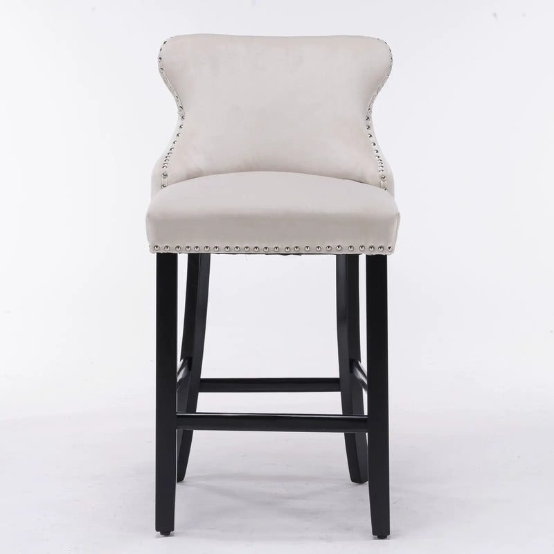 Contemporary Upholstered Wing-Back Barstools With Button Tufted Decoration And Wooden Legs, And Nailhead Trim, Leisure Style Bar Chairs, Bar Stools (Set of 2) by Unique Piece Furniture