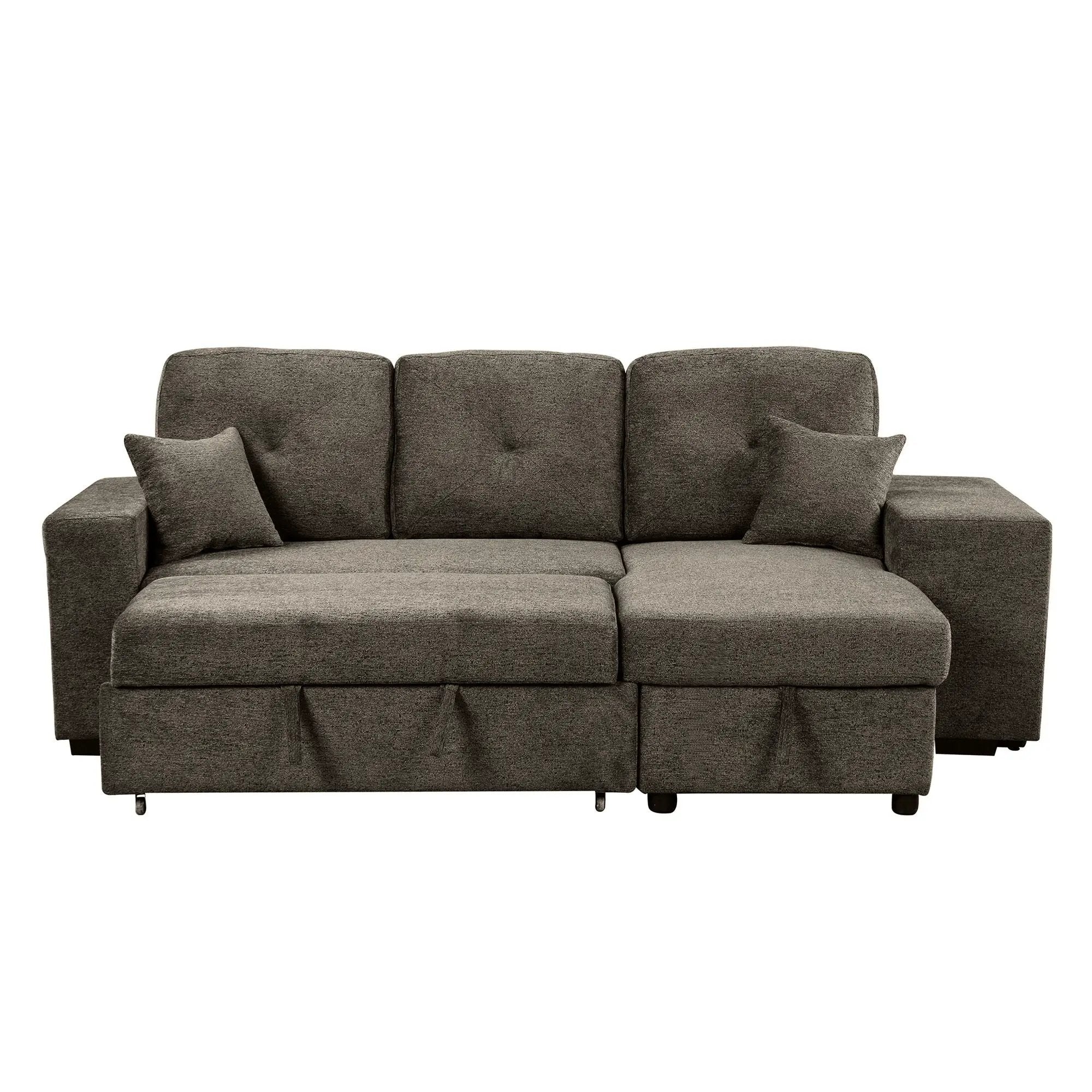 Reversible Sleeper Sectional Sofa Bed With Side Shelf And 2 Stools, Pull-Out L-Shaped Sofa Bed, Corner Sofa-Bed With Storage Chaise Left / Right Hande For Living Room by HouseOfZazla