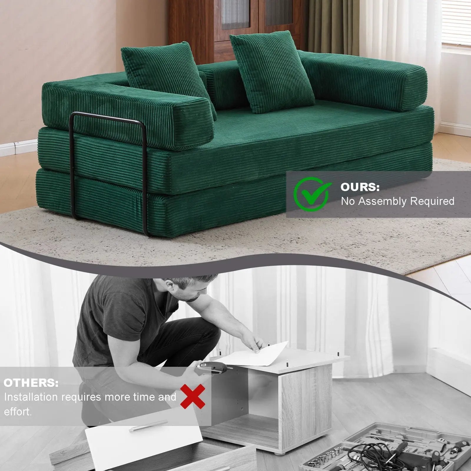 Floor Couch, Convertible Floor Sofa Bed With Pillow Back Support Armrest by HouseOfZazla