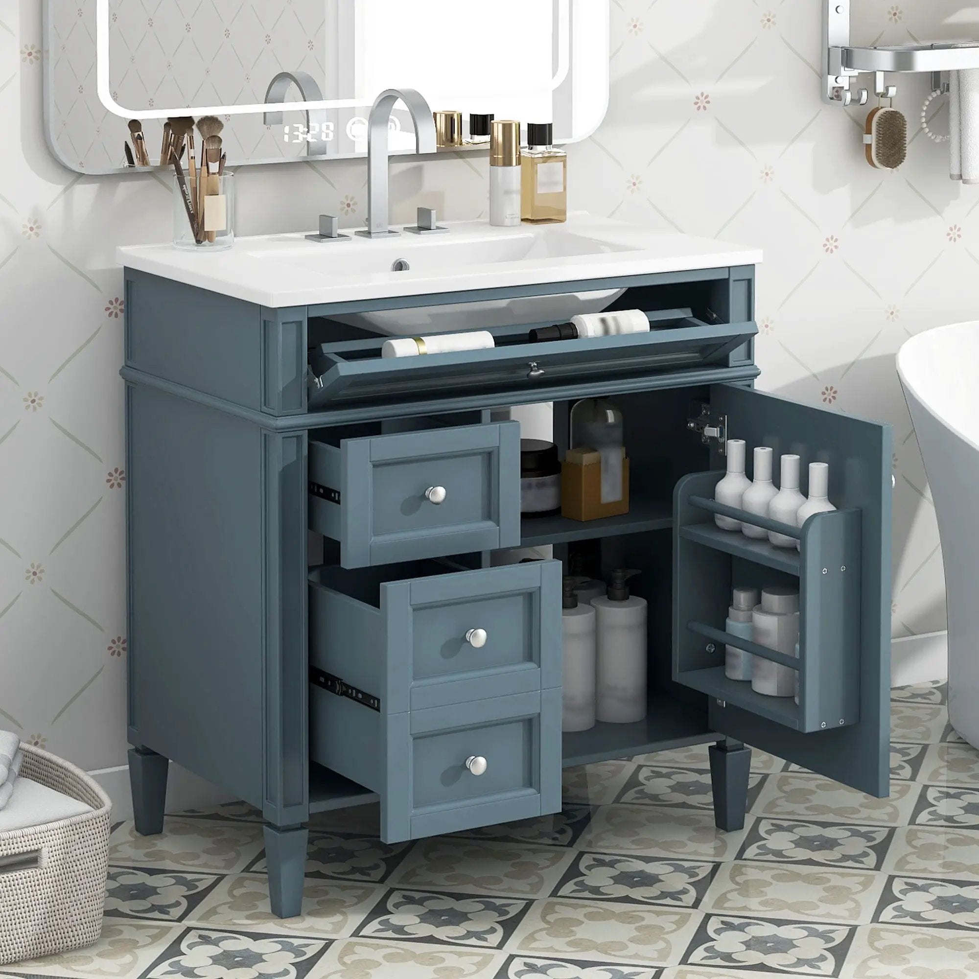 Bathroom Vanity With Top Sink, Storage Cabinet - Blue by HouseOfZazla