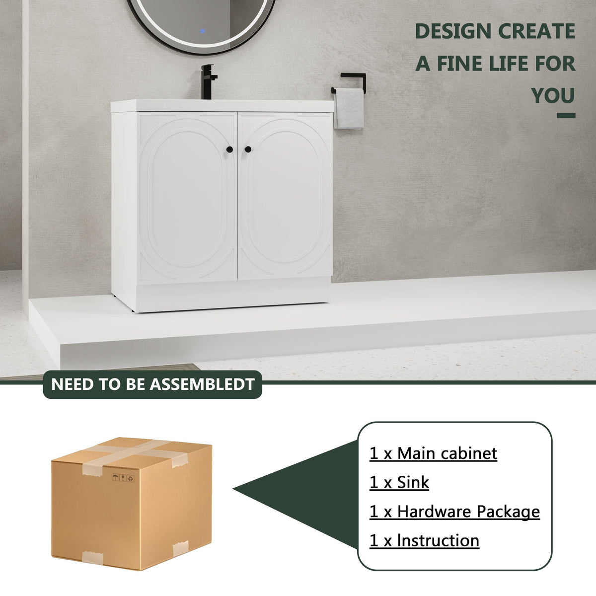 Contemporary Freestanding Bathroom Vanity With Resin Sink & Soft-Close Cabinet Doors, photo 29 of 40