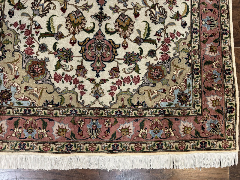 Fine Persian Tabriz Rug 3x5, Floral Medallion, 340 KPSI, Ivory Salmon by Jewel Rugs