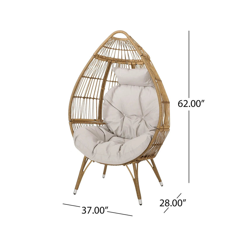 Basket Chair with Teardrop Shape and Water-Resistant Cushion - Natural by HouseOfZazla