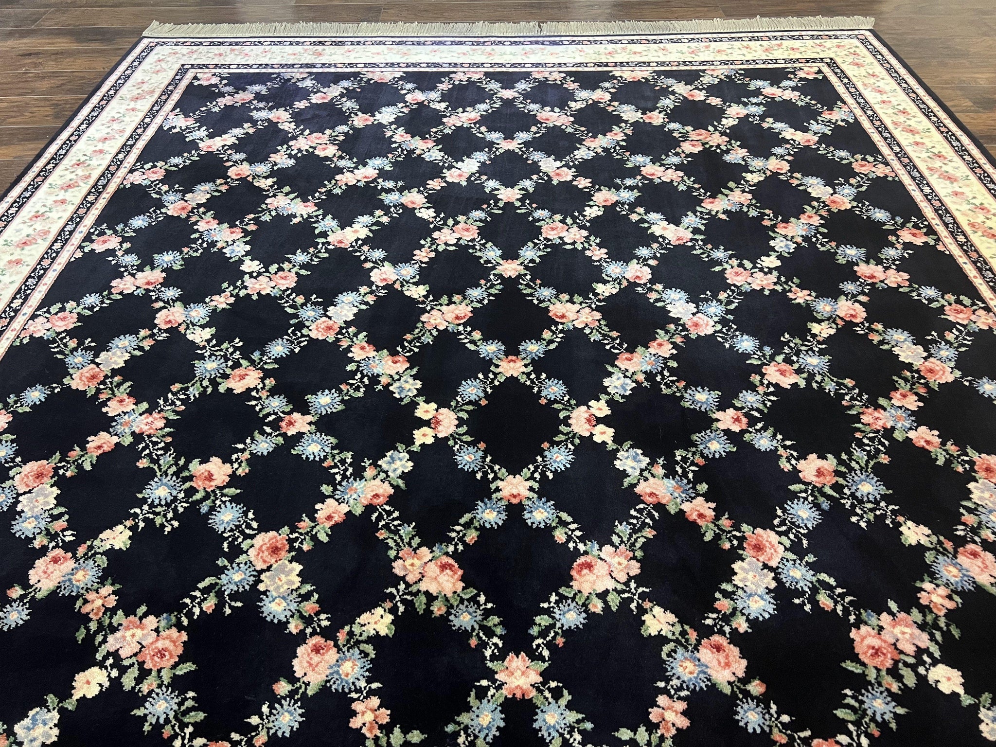 Karastan Rug 8.8 x 12, Garden of Eden #509/1270, Ebony Trellis, Vintage Discontinued Wool Pile Karastan Carpet by Jewel Rugs