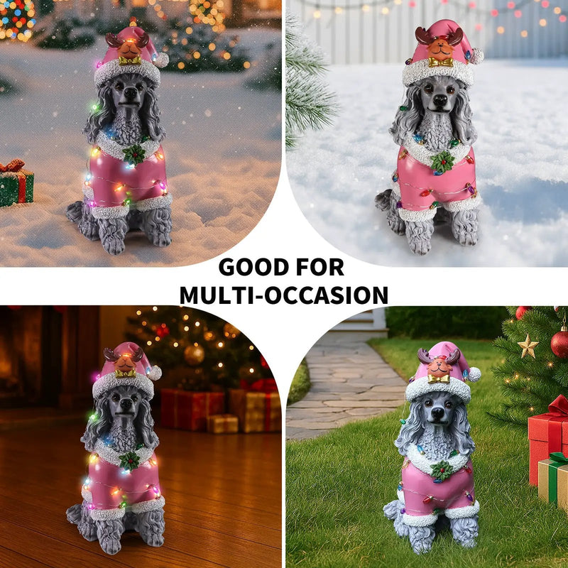 Christmas Poodle Statue, Holiday Dog Figurine by HouseOfZazla