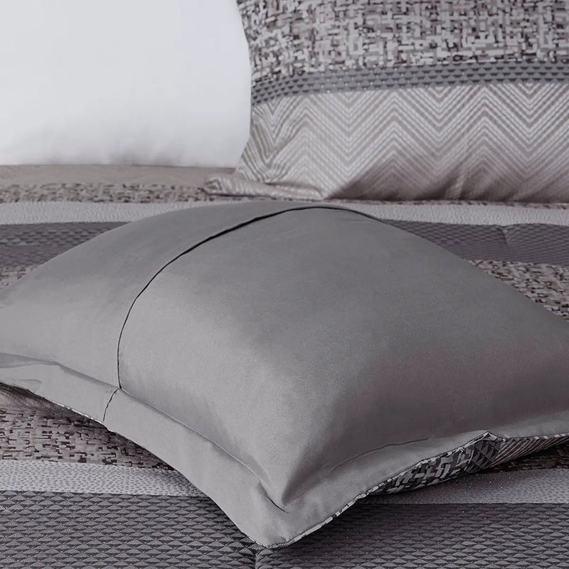 7 Piece Jacquard Comforter Set Grey/Taupe Queen by HouseOfZazla