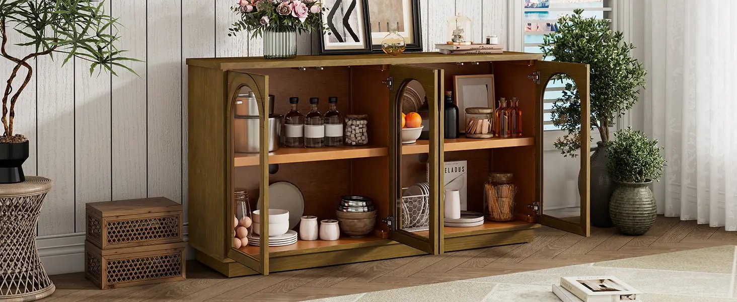 TREXM 4-Door Large Storage Buffet Cabinet with Glass Doors by HouseOfZazla