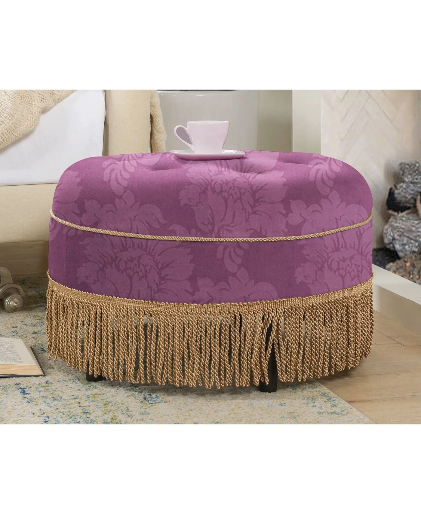Yolanda - Luxurious Upholstery Round Upholstered Accent Ottoman by HouseOfZazla