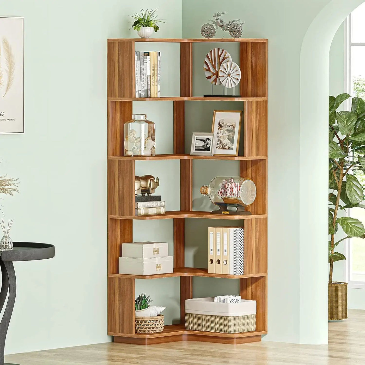 6 Tier Corner Bookshelf, L-Shaped Freestanding Shelf With Anti Drop Panels by HouseOfZazla