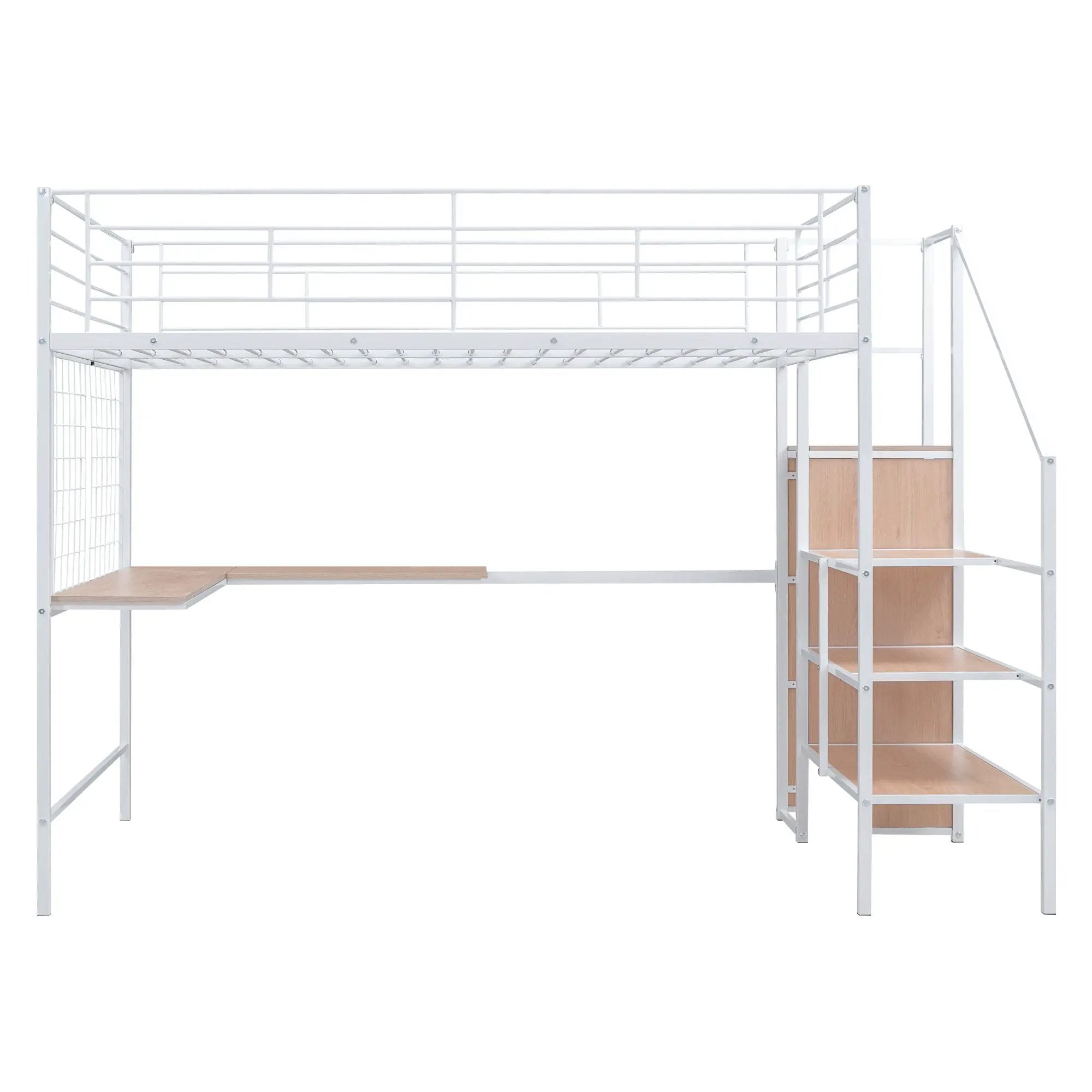 Loft Bed With Desk And Grid, Stylish Frame With Lateral Storage Ladder And Wardrobe by HouseOfZazla