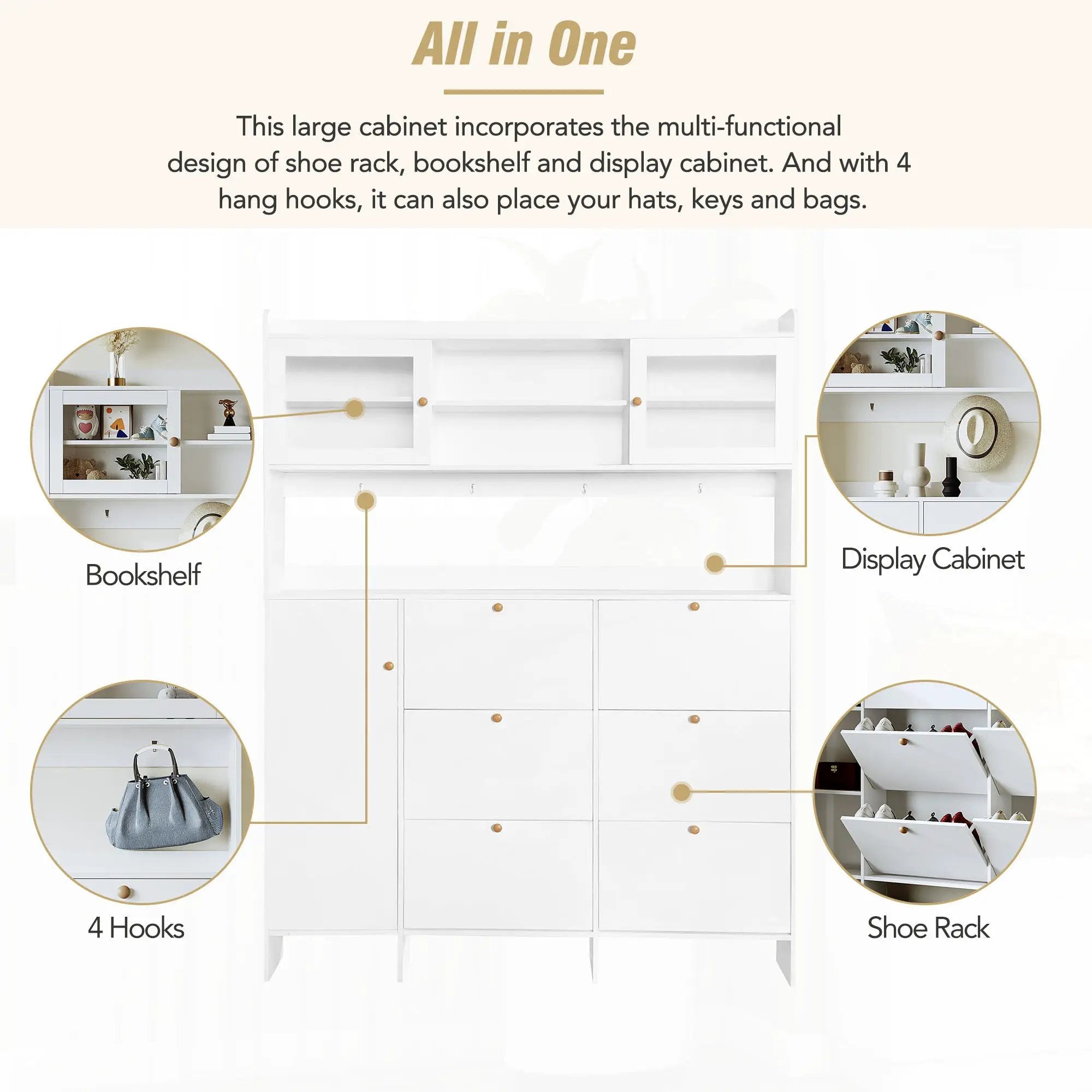 On Trend Multifunctional Tipping Bucket Shoe Cabinet With Storage Shelf & 6 Flip Drawers by Unique Piece Furniture