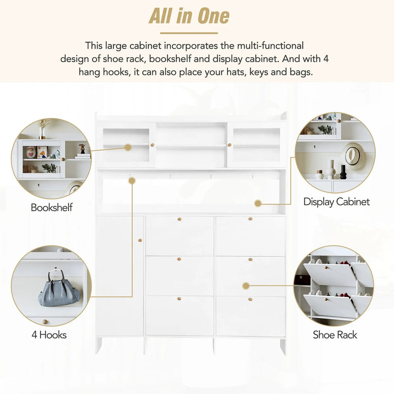 On Trend Multifunctional Tipping Bucket Shoe Cabinet With Storage Shelf & 6 Flip Drawers by Unique Piece Furniture