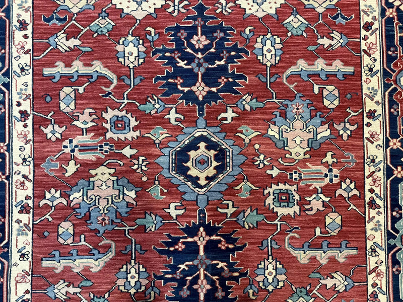 Turkish Flatweave Rug 6x9, Heriz Design, Red and Blue by Jewel Rugs