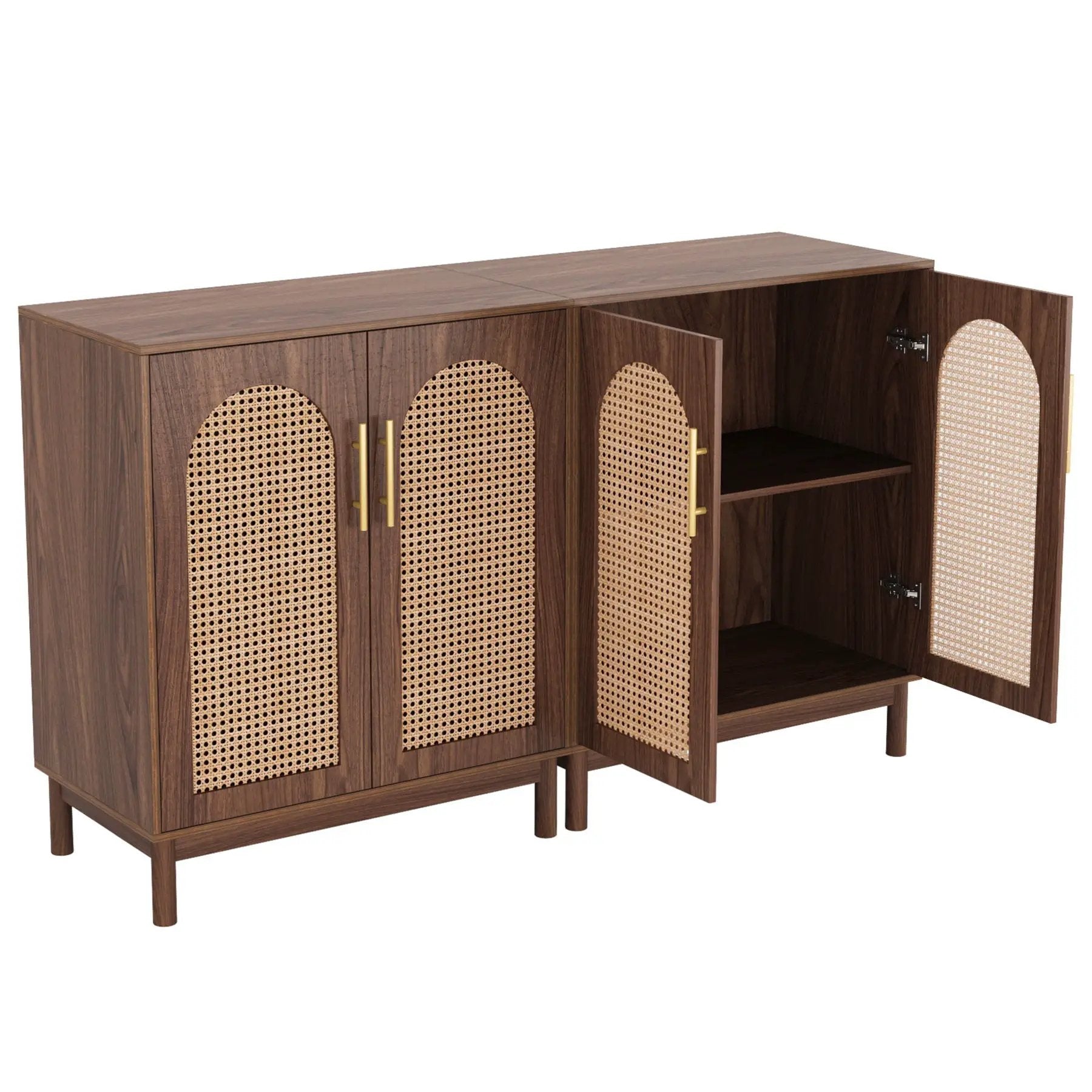 Sideboard Buffet Cabinet With Handwoven Rattan Doors (Set of 2) - Dark Brown by HouseOfZazla