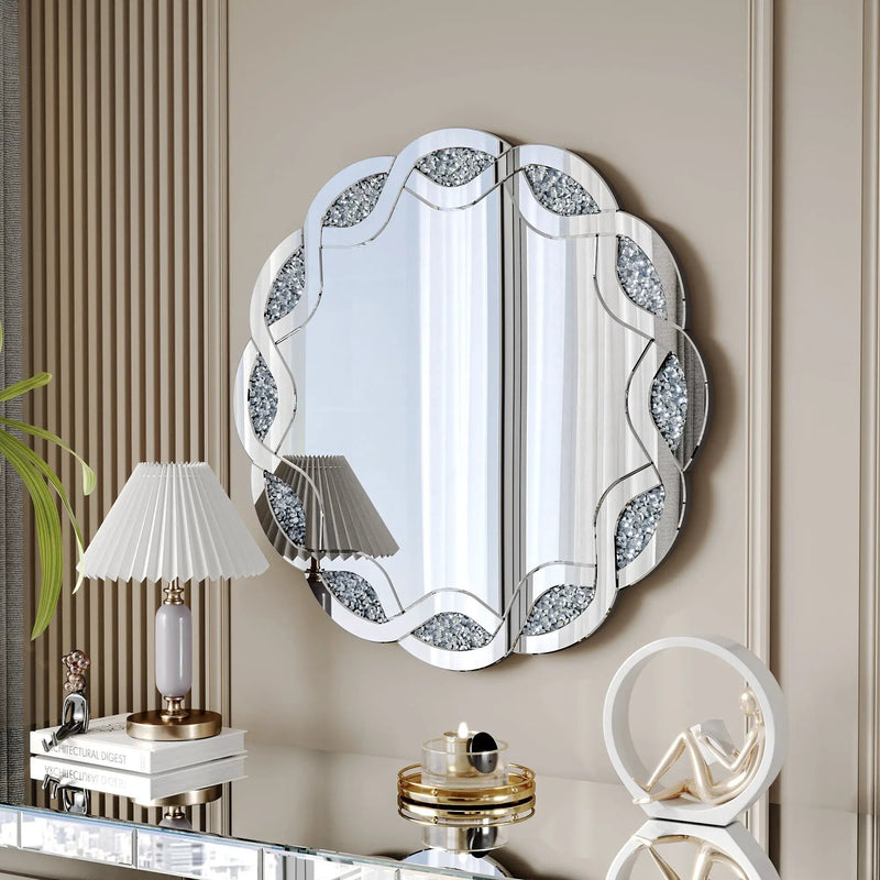 Silver Crush Diamond Round Wall Mirror by HouseOfZazla