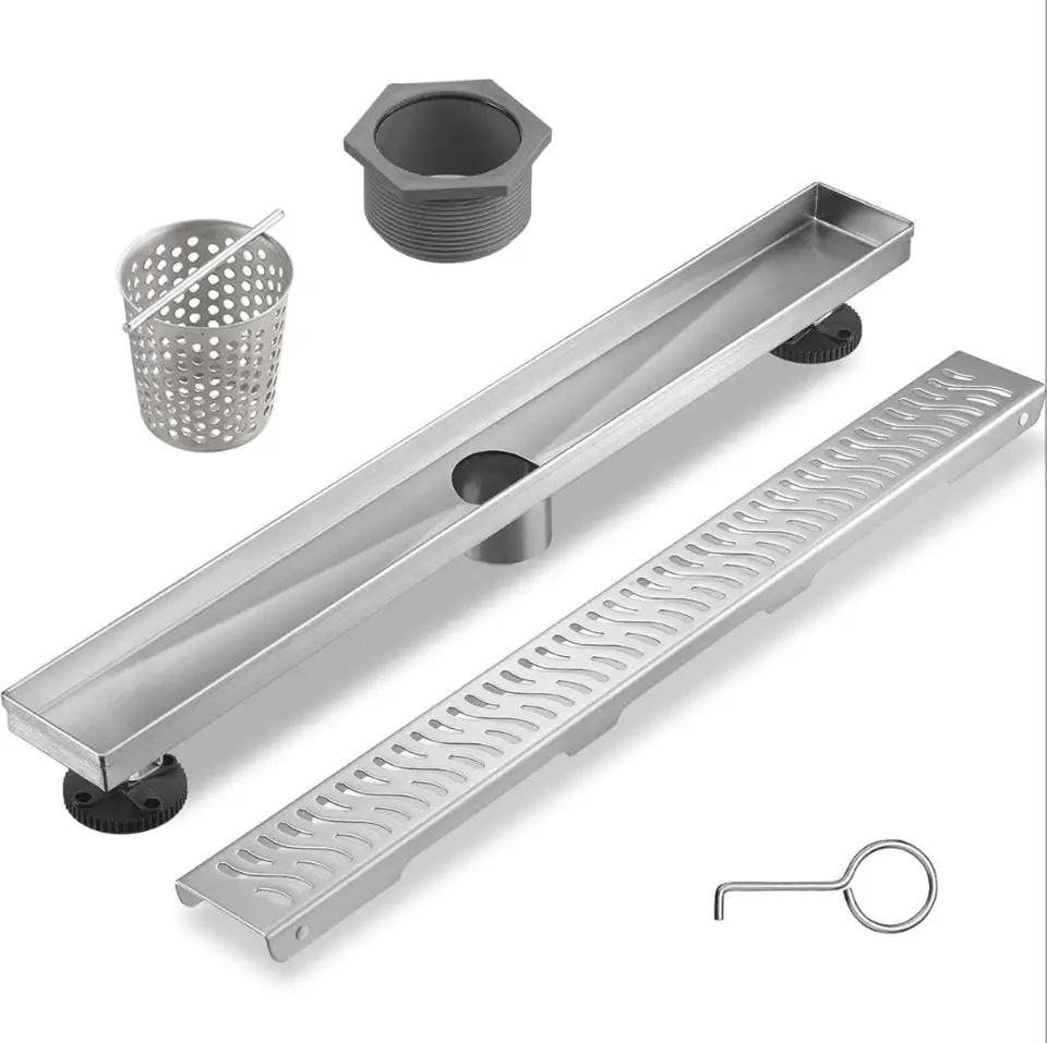 Open Box Linear Shower Drain 36 inch, Floor Drain with Removable Pattern Grate, 304 Stainless Steel Rectangular Linear Drain with Hair Strainer, CUPC by Selzalot