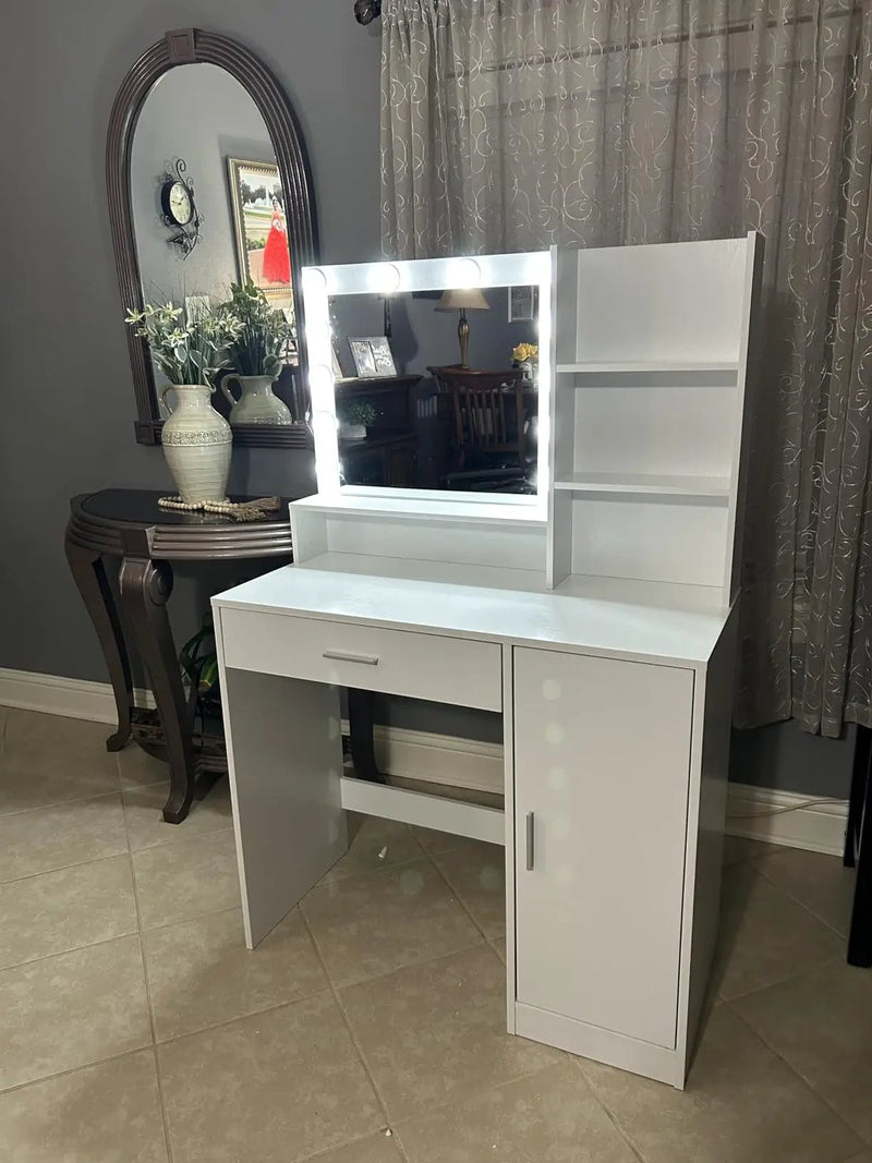 Pink Vanity Desk with Mirror & Light by HouseOfZazla