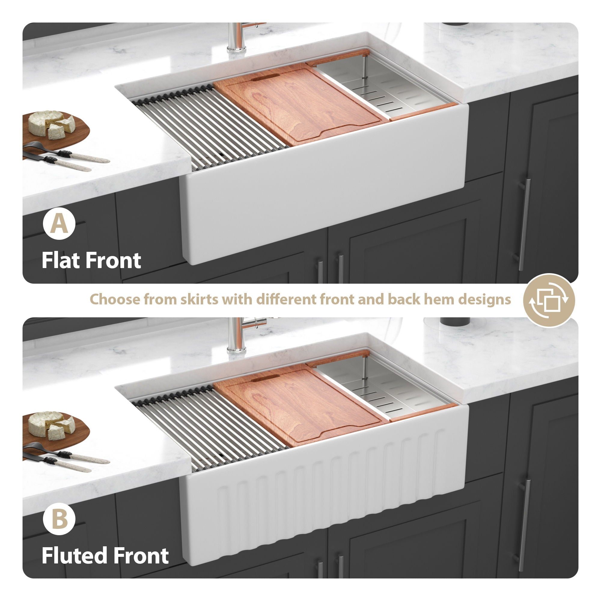 Farmhouse Sink Workstation 33" Ceramic Double Bowl Kitchen Sink With Ledges - White by HouseOfZazla