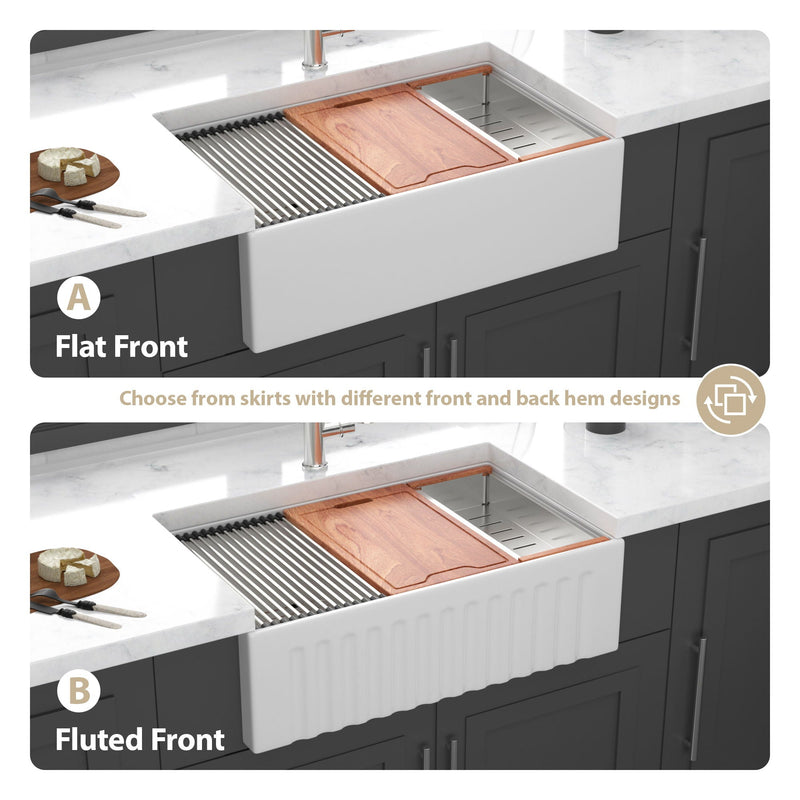 Farmhouse Sink Workstation 33" Ceramic Double Bowl Kitchen Sink With Ledges - White by HouseOfZazla