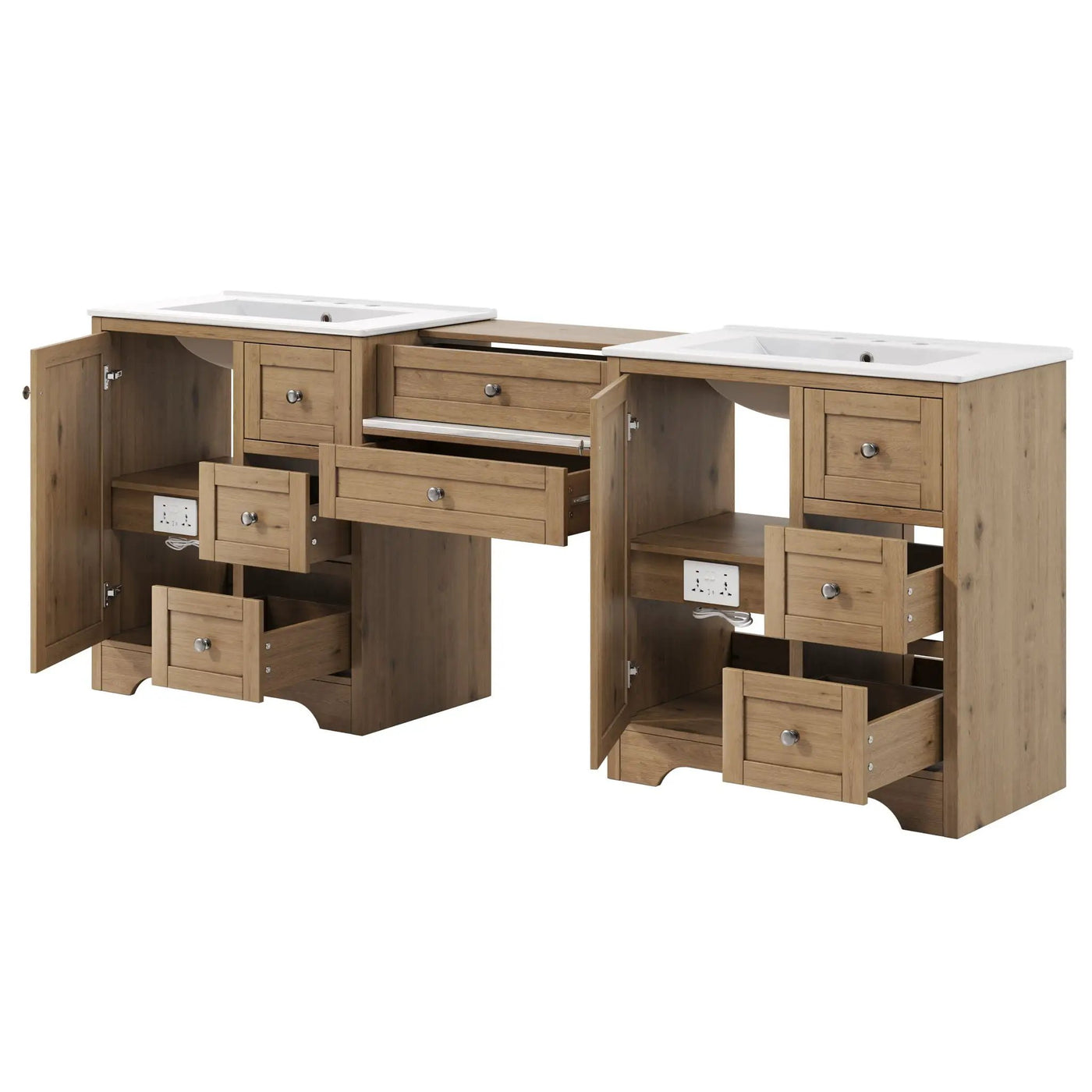Double Sink Bathroom Vanity With Countertop, 2 Ceramic Sinks, 6 Drawers by HouseOfZazla