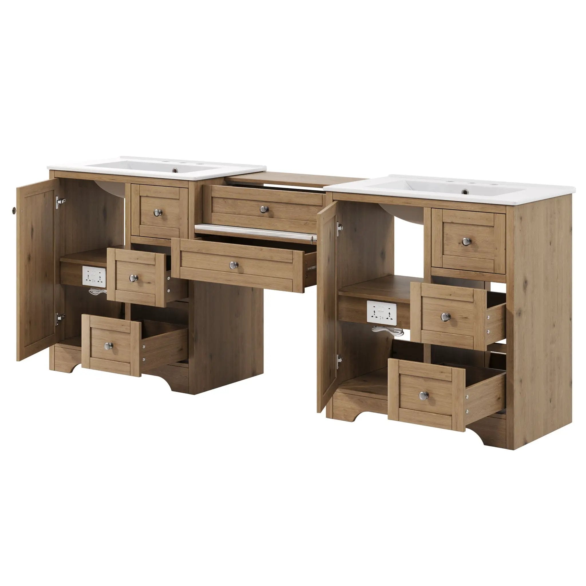 Double Sink Bathroom Vanity With Countertop, 2 Ceramic Sinks, 6 Drawers by HouseOfZazla