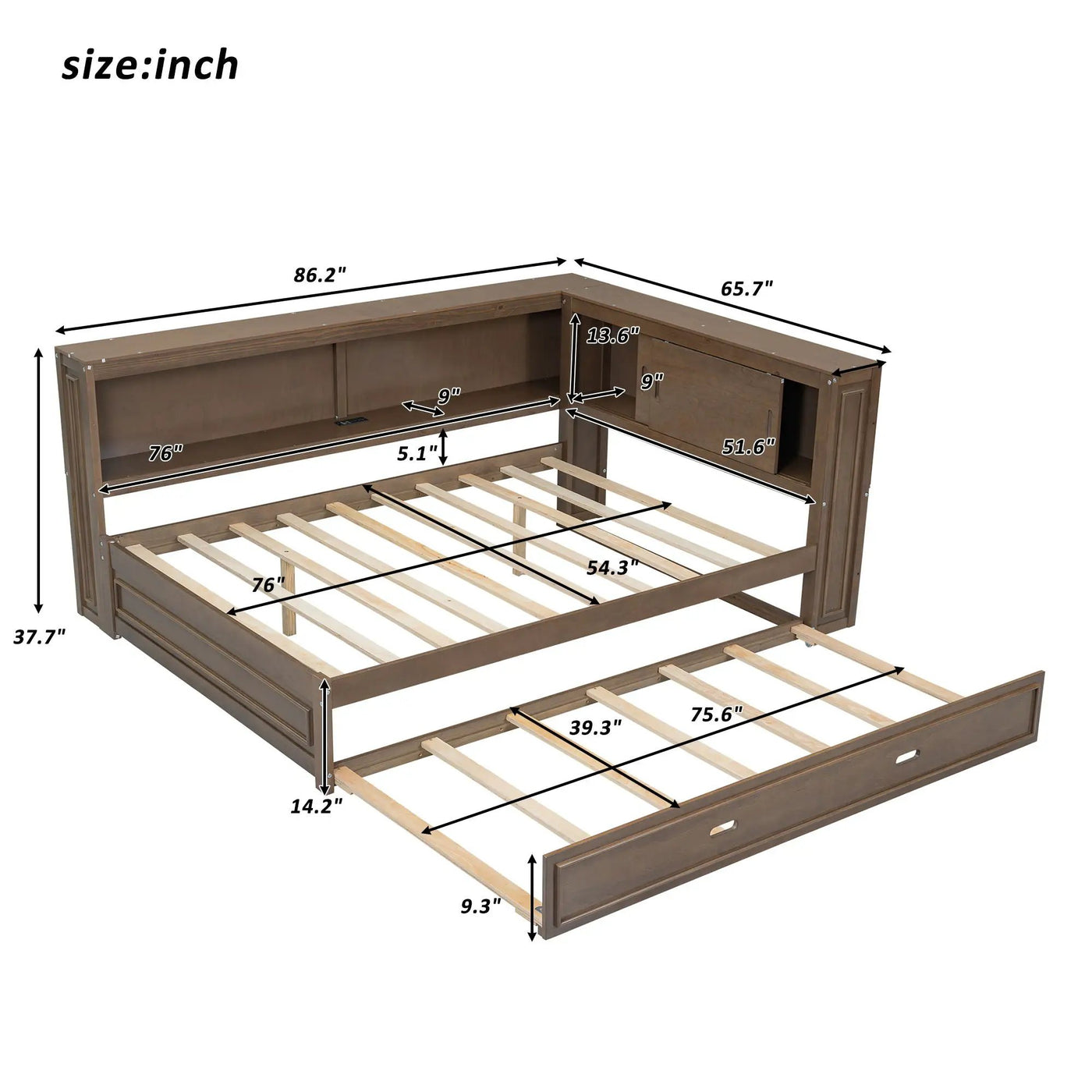 Daybed With Storage Shelves, LED, USB, And Trundle by HouseOfZazla