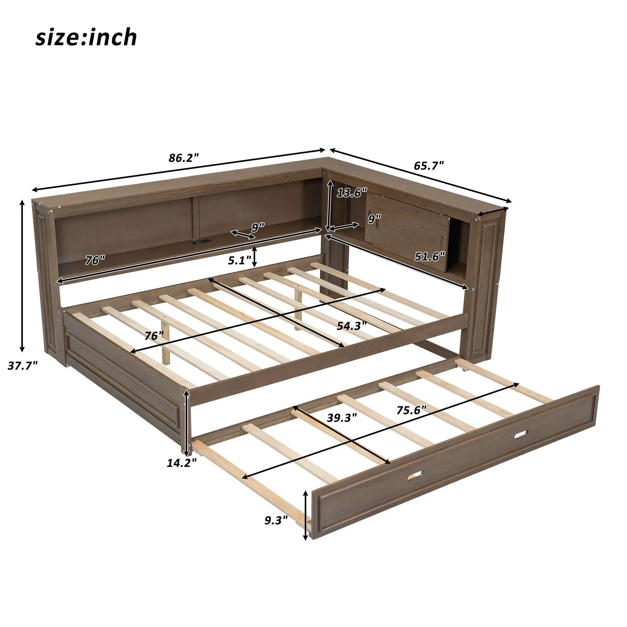 Daybed With Storage Shelves, LED, USB, And Trundle by HouseOfZazla