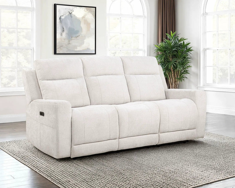 Kennett Chenille Upholstered Power Reclining Sofa Ivory by Unique Piece Furniture
