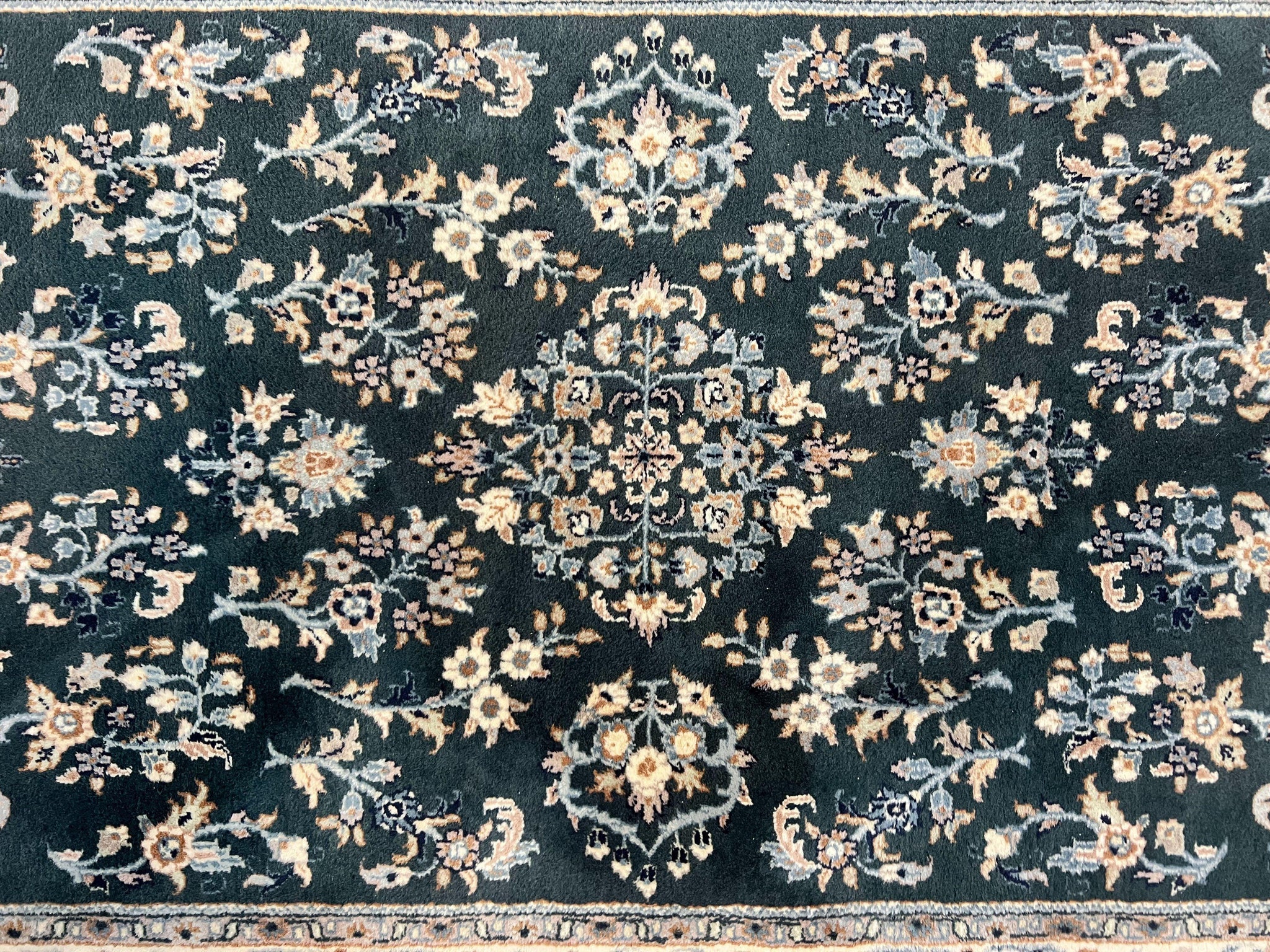 Green Indo Persian Rug 4x6, Floral Allover, Handmade Vintage Oriental Carpet, Sarouk Rug, Wool by Jewel Rugs