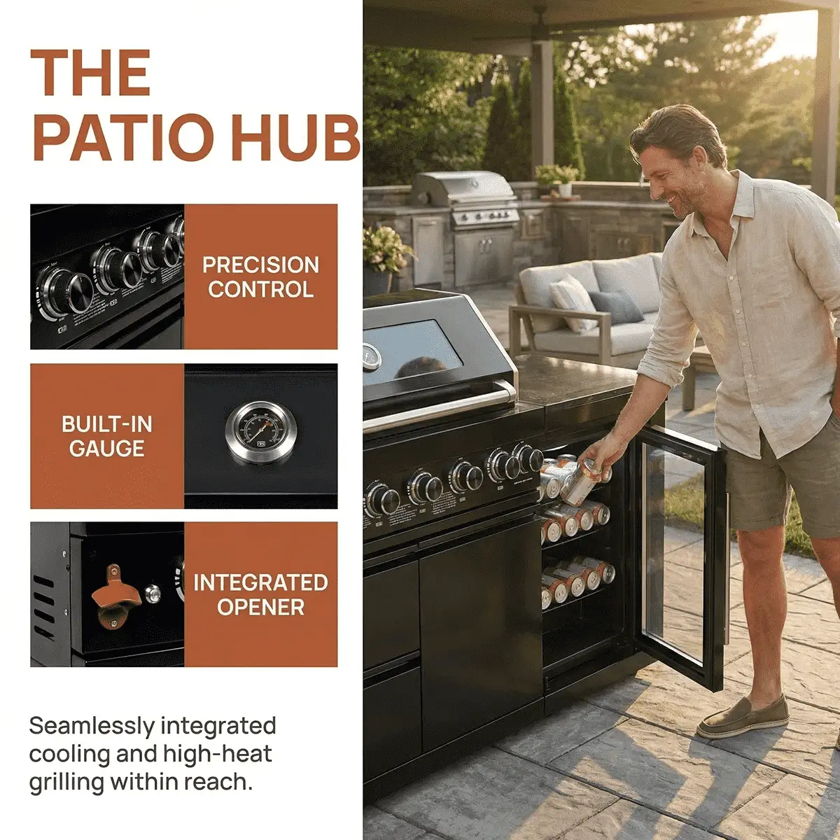 63" 6-Burner Black Outdoor Kitchen Island Grill + Fridge by Chery Industrial