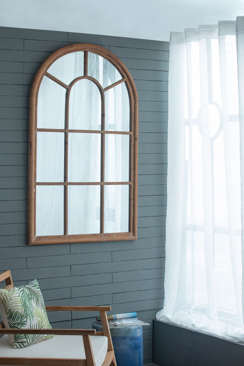 Large Arched Accent Mirror with Solid Fir Wood Frame - Brown, photo 6 of 9