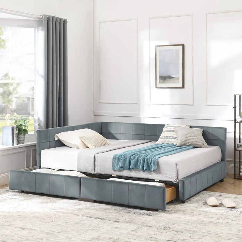 Mid-Century Storage Upholstered Tufted Bed Frame With Backrest And Armrests by HouseOfZazla