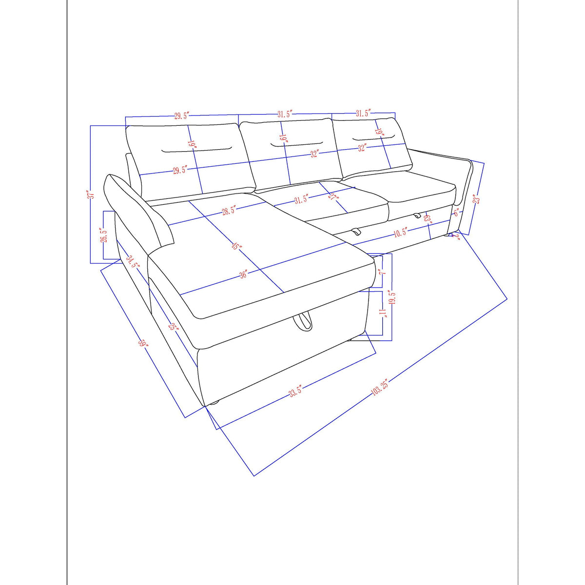 Gray Sofabed Stationary Sectional with Storage - Contemporary Design, photo 5 of 12