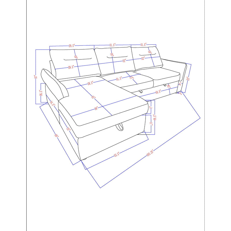 Gray Sofabed Stationary Sectional with Storage - Contemporary Design, photo 5 of 12