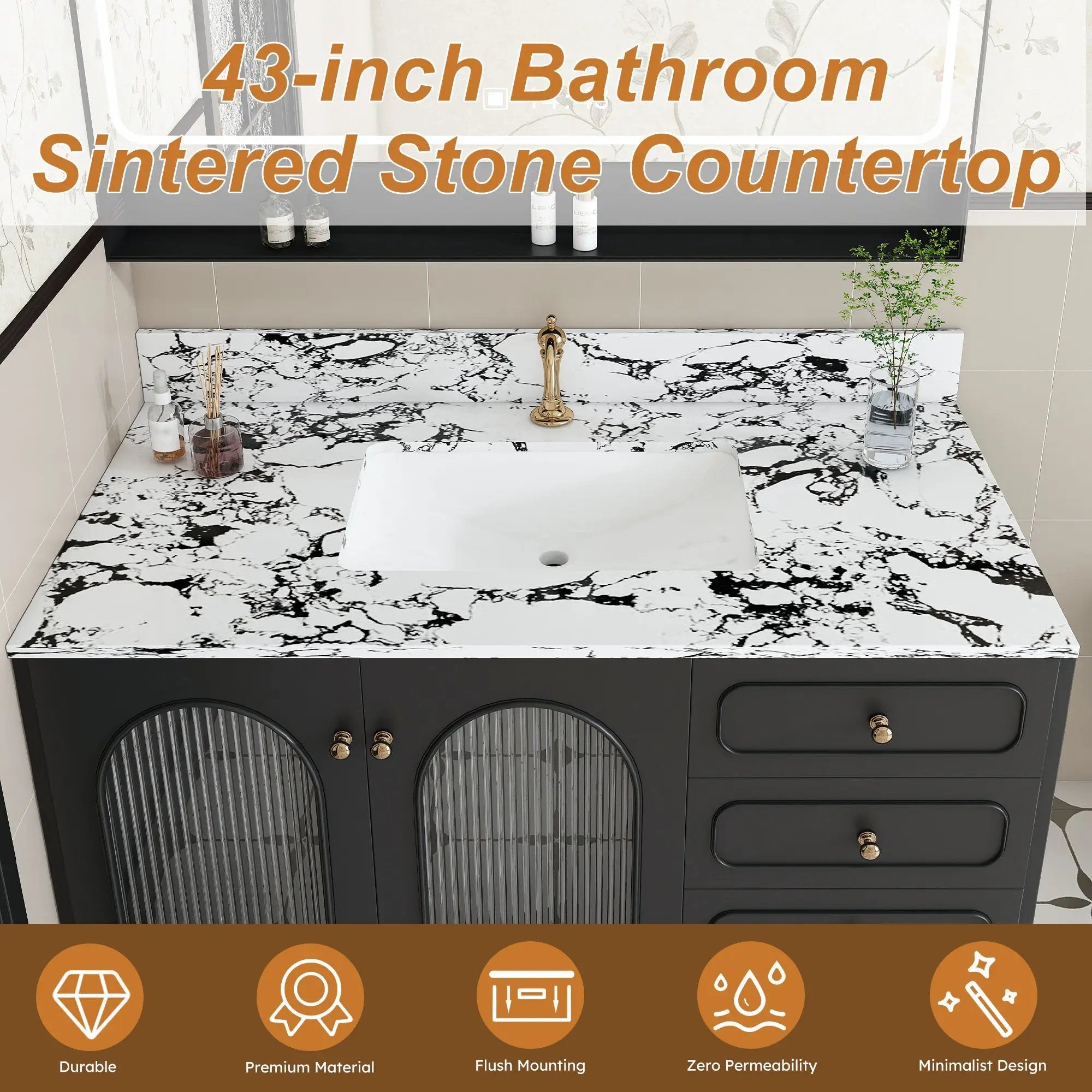 43"x22" Bathroom Vanity Top with Undermount Ceramic Sink and Backsplash by HouseOfZazla