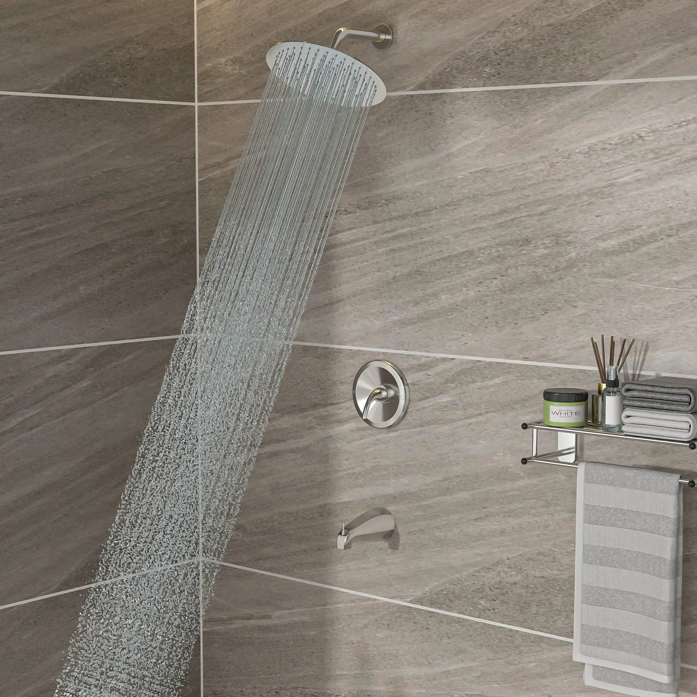 10" Round Rain Shower Head System With Waterfall Tub Spout, Wall Mounted, Stainless Steel by HouseOfZazla