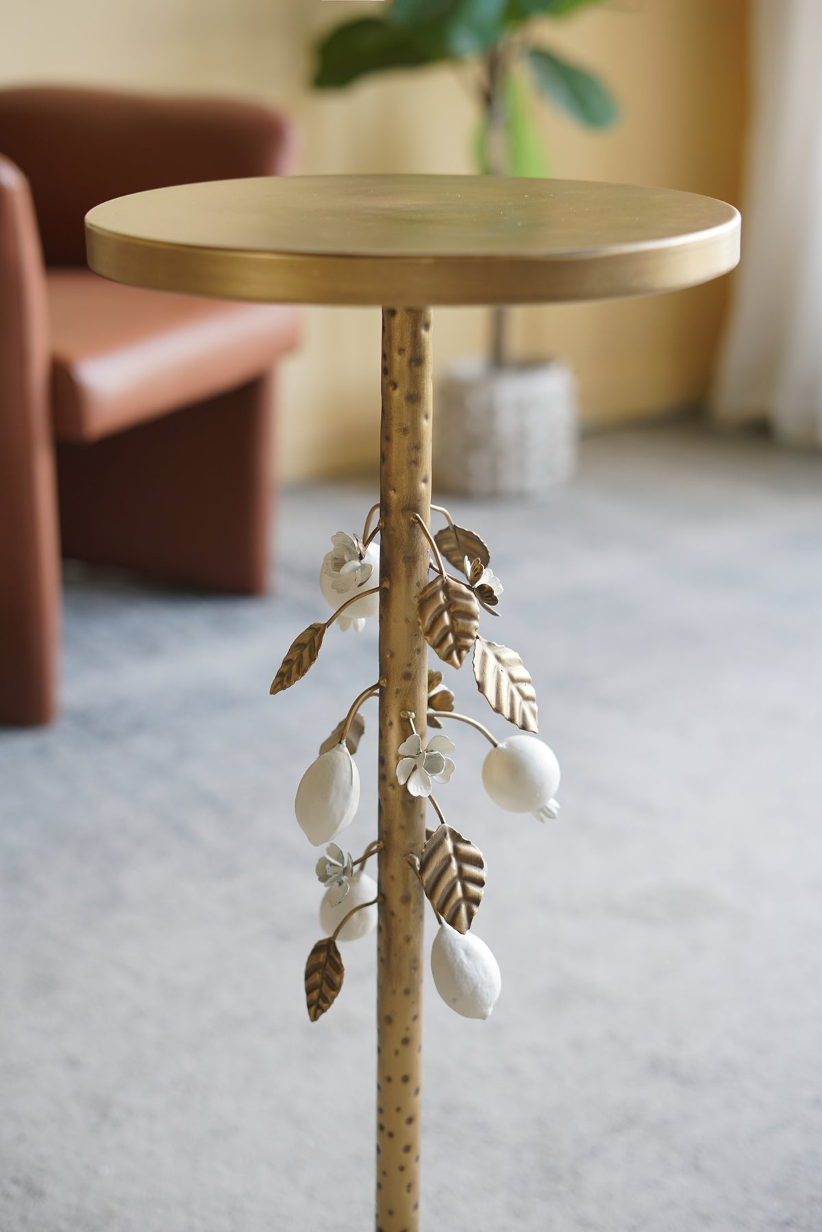 Round Iron Side Table with Botanical Details, photo 8 of 10